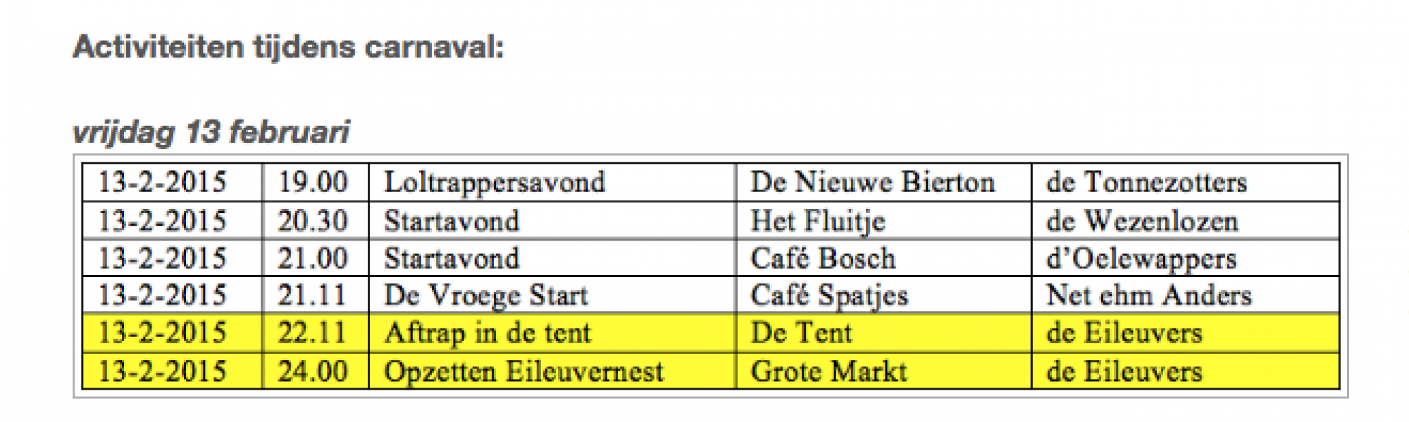 Activiteiten tijdens carnaval